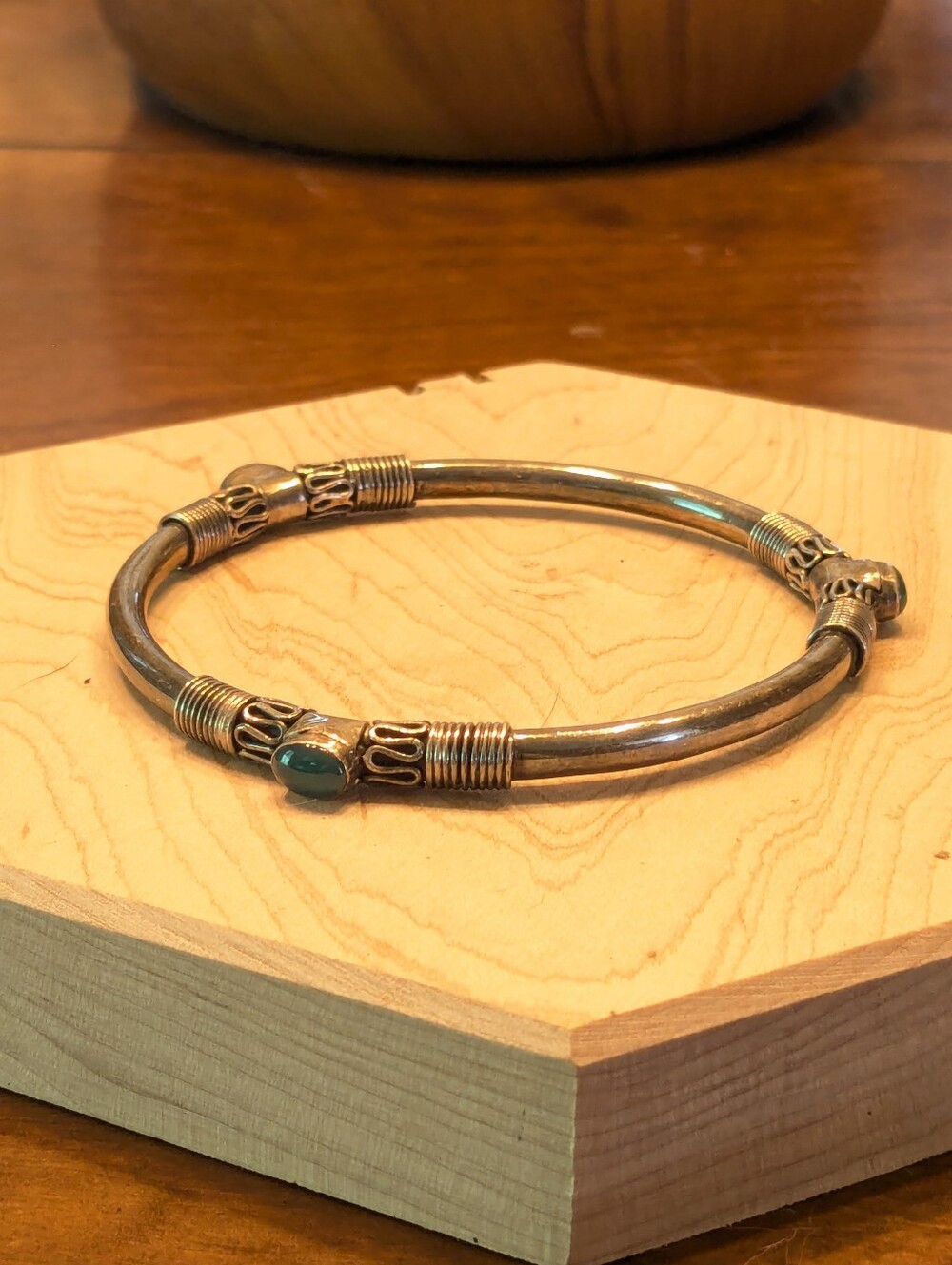 Vintage Southwestern 3-Stone Malachite Sterling Silver Cuff Bracelet
